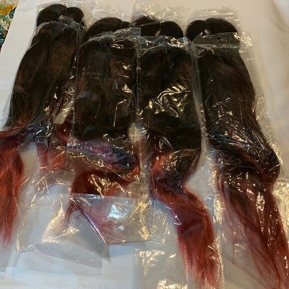 Eight strands of synthetic black/red hair extensions for weaving. NWT - Picture 2 of 3